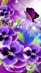 Purple Pansies And Butterfly Flower Wallpaper Flower Painting Butterfly Wallpaper