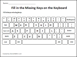 Learning The Computer Keyboard Layout Fill In The Missing Letters All Over The Keyboard Computer Lab Lessons Computer Keyboard Keyboarding