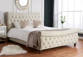 Arizona chenille fabric upholstered bed frame with slats 4'6 double 5 king size. Danish Stone Super King Size Bed Frame