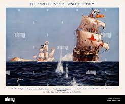 The White Shark And Her Prey 1920s boys comic book illustration of a pirate  ship on the attack Stock Photo - Alamy