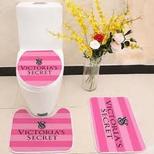 Black woman pink bubble gum bathroom shower curtain toilet cover rug set. Victoria S Secret Pink Logo Floor Carpet Toilet Rug Lid Cover 3 Piece Bath Mat Set Pink Bath Rug Toilet Rug Bath Mat Sets