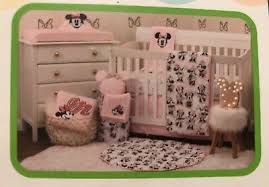 The front of the comforter features a patchwork pattern with mickey peeking over the. Disney Minnie Mouse 4 Piece Nursery Crib Bedding Set Pink Grey White Black Rare Ebay