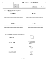 Cbse worksheets for class 1 computer science: Parts Of A Computer Worksheet Teaching Resources