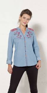 Denim Blouse Lined On The Shoulders And Chest Coline