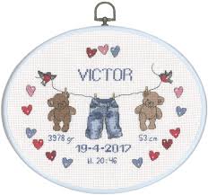 Amazing selections · no hassle returns · 5% rewards with club o Permin Boy Baby Washing Line Birth Sampler Cross Stitch Kit