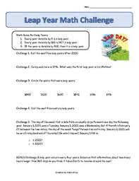 Use these questions to help you set yourself up for the best year ever. Leap Year Math Challenge Middle School Math Leap Day Challenge Sheet