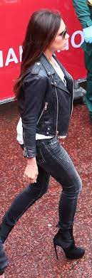 Who Made Victoria Beckham S Black Suede Boots Leather Jacket Aviator Sunglasses And Skinny Gray Je Victoria Fashion Victoria Beckham Victoria Beckham Style