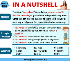 In A Nutshell What Does In A Nutshell Mean Useful Example Sentences English Study Online In 2020 English Study In A Nutshell English Idioms