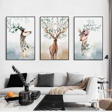 Wall decor wall sculptures decorative shelves wall tapestries clocks wall decals acrylic wall art. Framed Wall Art 3 Pieces Deer Animal Green Leaf Print Painting On Canvas Framed Painting Large W Diy Canvas Wall Art Abstract Art Wallpaper Watercolor Wall Art