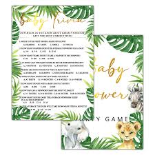 Amazon.com: ISOVF 30 Woodland Baby Shower Games With 1 Answer Card(5x7) -  Baby Trivia - Jungle Animals Baby Gender Reveal Party Games - Safari Theme  Gender Neutral Party Favors and Supplies-YXK-E07 :