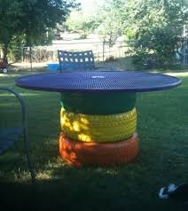 Brico Jardin Pots A Fleurs Et Tabourets En Pneus Recycles Pneus Recycles Table De Jardin Amenagement Jardin