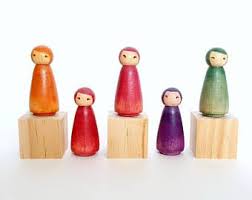 Watercolor Hand Painted Peg Doll Set Wood People Peg People Story Teller Waldorf Pretend Play Creative Play Home Decor Peg Dolls Doll Sets Creative Play