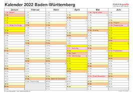 Hier finden sie termin, datum und wochentage von ostern 2021! Kalender 2022 Baden Wurttemberg Ferien Feiertage Excel Vorlagen