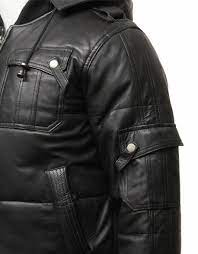 Mens Classic Retro Puffed Leather Biker Jacket Black Dn Benz Leather