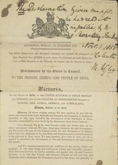 Jamal Jafri on X: "160 years ago, #OnThisDay, 1 Nov 1858, Queen #Victoria's proclamation to "The Princes, Chiefs and People of India" read out by Lord Canning outside the #Allahabad fort, while