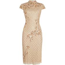 Adrianna Papell Mandarin Collar All Over Beaded Dress 240 Liked On Polyvore Featuring Dresses C White Vintage Dress Off White Dresses White Shift Dresses