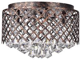 4 Light Antique Copper Lattice Crystal Flush Mount Chandelier Glam Traditional Flush Mount Ceiling Lighting By Edvivi Lighting