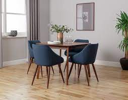 Argos Home Skandi Walnut Veneer Dining Table Amp 4 Blue Chairs 4 Seater Dining Table Blue Dining Chair Furniture Dining Table