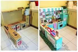 I have since reshot pics of the play kitchen with better. Diy Cardboard Play Kitchen For Kids Popsugar Family