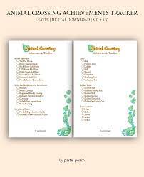 Printable Animal Crossing Series Achievements Tracker Leaves 8 5 X 5 5 Animal Crossing Printable Animals New Animal Crossing