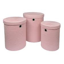 Set De 3 Paniers A Linge Plastique Tresse Rose Poudre Panier A Linge Entretien Du Linge Rangement Et Entretien Gifi
