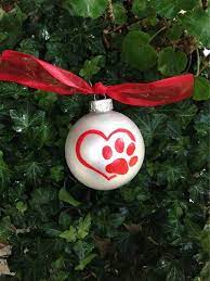 Red Paw Print Christmas Ornament Pet Lover Bauble Personalized Dog Or Cat Heart Vet Appreciation Pet Memorial Heart Paw Print Christmas Ornaments Christmas Ornaments Pets Diy Christmas Ornaments
