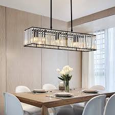 Dining Room Black And Crystal Chandelier Moooni Vintage Rectangular Crystal Chandelier Industrial Rectangle Pendant Light Fixture For In 2020 Black Dining Room Kitchen Lighting Fixtures Pendant Light Fixtures