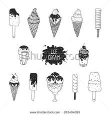 Black And White Ice Cream Cone Real Vector Collection Of Hand Drawn Ice Cream Doodle Ice Cream Cone Scoop Chocolate Sundae And Cup Cute Ice Cream Tattoo Draw Ice Cream Ice Cream Cone Drawing