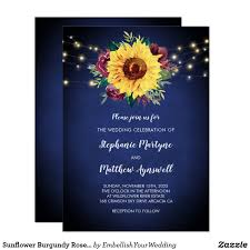 Sunflower Burgundy Rose Lights Navy Blue Wedding Invitation Zazzle Com Blue Wedding Invitations Navy Blue Wedding Invitations Navy Blue Wedding
