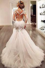 Long Sleeve Lace Mermaid Wedding Dresses See Through Long Custom Wedding Gowns 17101 Long Sleeve Wedding Dress Lace Mermaid Affordable Bridal Dresses Backless Mermaid Wedding Dresses