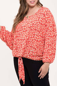 Perch By Blu Pepper Long Sleeve Floral Tie Front Top Plus Size Nordstrom Rack