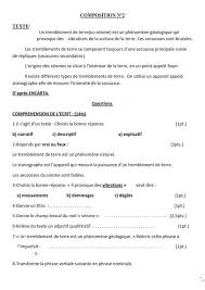 Lors du tremblement de terre, nous devons respecter des règles de sécurités pour se protéger. Compositions 2eme Trimestre Francais 3am