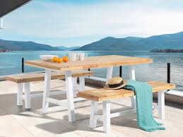 Wooden garden dining sets ukcat. 6 Seater Acacia Garden Dining Set White And Brown Scania Beliani Co Uk