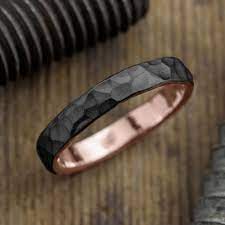 4mm 14k Rose Gold Mens Wedding Band Hammered Matte Rhodium This Unique Ring Is Mens Gold Wedding Band Rose Gold Mens Wedding Band Mens Wedding Bands Hammered