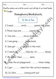 Use these worksheets to practice and improve vocabulary and word usage. English Worksheet For Grade 1 Homophones To Too Two Learningprodigy English English Homophones English G1