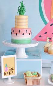Pineapple And Watermelon Baby Shower Cake Such A Great Idea For A Summer Baby Shower Theme Baby Shower Watermelon Baby Shower Fruit Baby Shower Cakes