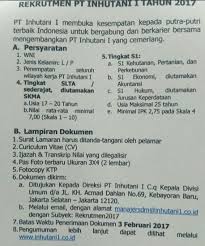Biasanya, surat ini dikirim melalui pos, atau langsung ke perusahaan terkait. Lowongan Kerja Pt Inhutani I Tingkat Sma Tahun 2017 Rekrutmen Lowongan Kerja Bulan Maret 2021