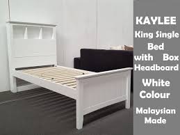 White (high gloss), gray faux leather head board size: Furniture Place Kaylee King Single Bed With Box Headboard In White