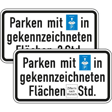 Das parken ist dann nur noch in den eingezeichneten bzw. Parken Mit Parkscheibe In Gekennzeichneten Flachen 2 Stunden Verkehrsschild Nr 1040 33 Parken Wenden