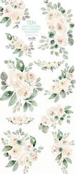 White Flower Watercolor Clipart With Eucalyptus Greenery Etsy In 2021 Watercolor Flowers Watercolor Clipart Blossoms Art