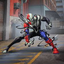 Nick bradshaw & jim campbell design: Venomized Spider Man This Is Based Of The Spidey Animated Series So His Symbiote Suit Looks A Little Di Marvel Characters Art Symbiotes Marvel Spiderman Comic