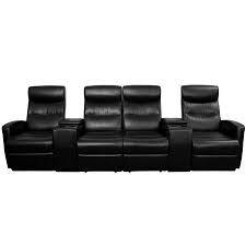 Flash Furniture Anetos Series 4 Seat Reclining Black Leathersoft Theater Seating Unit With Cup Holders Walmart Com In 2020 Theater Recliners Home Theater Seating Theater Seating