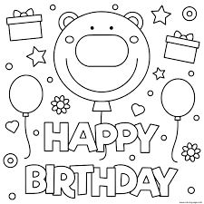Happy birthday in english with cake and balls. Happy Birthday Smile Kids Illustration Coloring Pages Printable