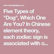 Five Types Of Dog Which One Are You In Chinese Element Theory Each Zodiac Sign Is Associated With One Of The Five El Chinese Element Chinese Dog Dog Years