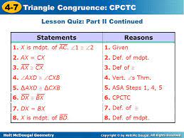 Of each other, and each diagonal bisects two '. 4 7 Warm Up Lesson Presentation Lesson Quiz Triangle Congruence Cpctc Ppt Video Online Download