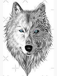 Half Tribal Wolf Design Magnet By Lost Frequencies Bilder Zum Nachmalen Wolf Tattoo Design Stammes Wolf