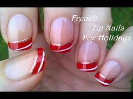 A glittery gray line with a plain and shiny gray nail, or a white nail with a fine black line, are very chic combinations that match many outfits. French Manicure Nail Design For Holidays Super Easy Christmas Nails Youtube