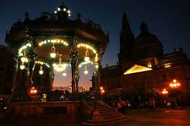 Ornate Art Nouveau Gazebo Cast Metal Of Female Figures And Lights Stairs Cathedral Spires Central Guadalajara Jalisco Mexico Photo Art Nouveau Jalisco
