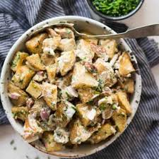 3 mix warm potatoes with dressing: Roasted Potato Salad The Flavours Of Kitchen