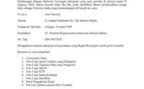 Berikut adalah beberapa contoh surat lamaran kerja di rumah sakit berbagai posisi dan jabatan yang bisa anda pergunakan sebagai bahan referensi. Contoh Surat Lamaran Kerja Perawat Di Rumah Sakit Cute766